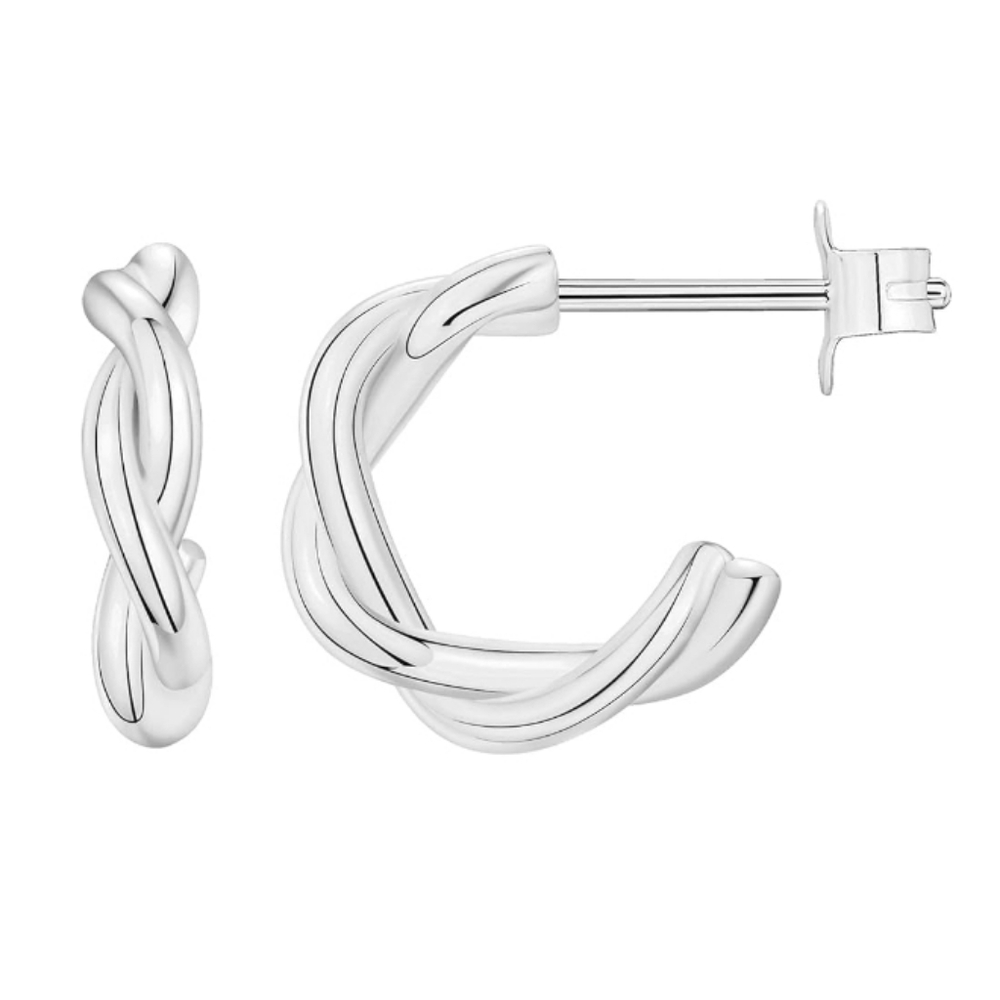 14K White Gold Plated Twisted Chunky Huggie Hoop Earrings